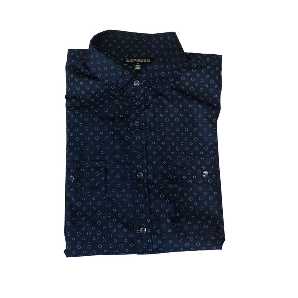 EXPRESS Men’s Blue Short Sleeve Button Front Shirt size XL - Picture 6 of 6